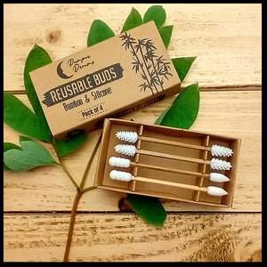 REUSABLE COTTON BUDS | Set Of 4 Bamboo & Silicon Buds | Zero Waste Make Up Buds | Eco-Friendly Makeup Buds | Reusable Plastic Free Buds
