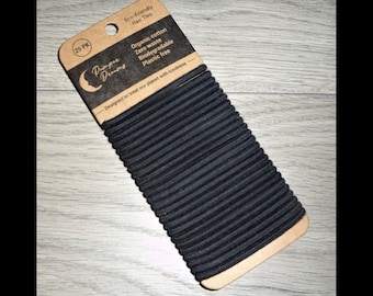 25 BLACK ZERO WASTE Hair Ties | Organic Cotton Hair Ties | Natural Rubber Hair Ties | Plastic Free Hair Ties | Eco Friendly Hair Ties