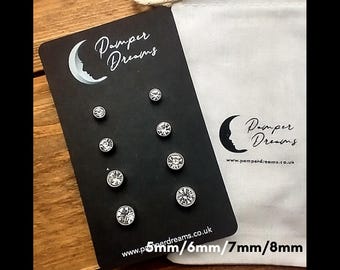 HYPOALLERGENIC EARRINGS | Clear CZ Stud Earrings | 4 Pairs Nickel Free Sensitive Skin Stud Earrings | Silver Stainless Steel