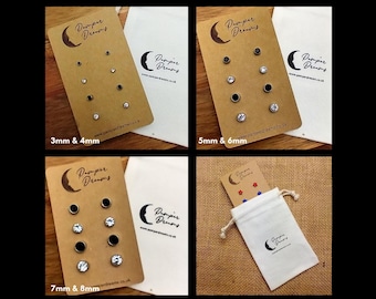 4 Pairs HYPOALLERGENIC EARRINGS | Clear & Black CZ Stud Earrings | 4 Pairs Nickel Free Sensitive Skin Stud Earrings | Silver Stainless Steel