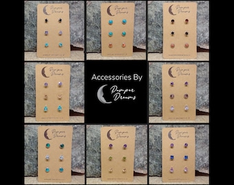 HYPOALLERGENIC EARRINGS | 3 Pairs Nickel Free Stud Earrings Sensitive Skin Silver Stainless Steel Earrings | Opalite Earrings & CZ Earrings
