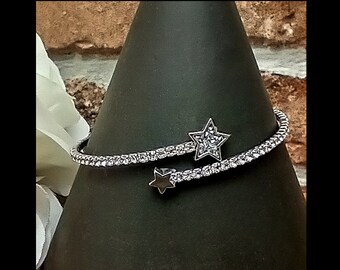 CZ RHODIUM Plated Bangle | CZ Stars Bangle | Silver Colour Rhodium Plated Bracelet | Wrapover Bracelet | Gift For Her | Celestial Bracelet