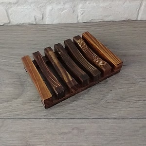 Natural Dark Bamboo Ribbed Soap Dish Rack Contemporary Style - Sustainable Plastic Free Zero Waste Biodegradable Planet Kind Eco Friendly