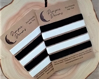 5 ZERO WASTE Hair Ties | Recycled Cotton & Natural Rubber | Size 10mm | Biodegradable Eco Friendly Hair Elastics | Eco Hair Accessories