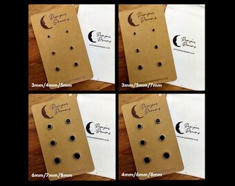 3 Pairs HYPOALLERGENIC EARRINGS | Black CZ Stud Earrings | 3 Pairs Nickel Free Sensitive Skin Stud Earrings | Silver Stainless Steel