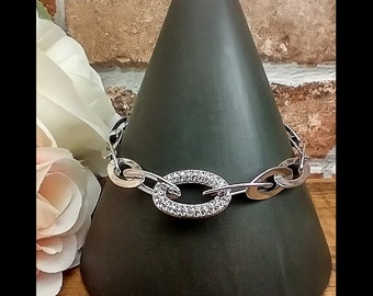 CZ RHODIUM Plated Bracelet | Oval CZ Bracelet | Silver Oval Links Rhodium Plated Bracelet | Silver Fashion Bracelet | Gift For Her