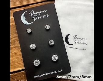 HYPOALLERGENIC EARRINGS | Clear CZ Stud Earrings | 3 Pairs Nickel Free Sensitive Skin Stud Earrings | Silver Stainless Steel