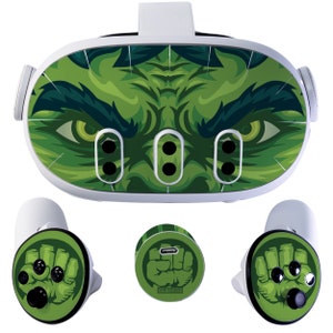 Easy-to-Apply Skin Sticker Kit compatible with Meta Quest 3 - Headset Incredible Hulk VR Accessories - Virtual Reality Protective Cover