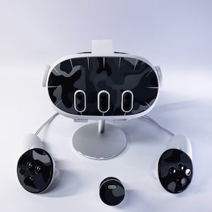 Easy-to-Apply Skin Sticker Kit compatible with Meta Quest 3 - Black Camo VR Accessories - Virtual Reality Protective Cover