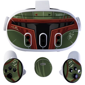 Easy-to-Apply Skin Sticker Kit compatible with Meta Quest 3 - Boba Fett Bounty Hunter VR Accessories - Virtual Reality Protective Cover