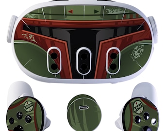 Easy-to-Apply Skin Sticker Kit compatible with Meta Quest 3 - Boba Fett Bounty Hunter VR Accessories - Virtual Reality Protective Cover
