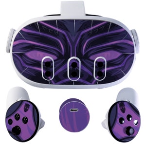 Easy-to-Apply Skin Sticker Kit compatible with Meta Quest 3 - Headset Black Panther Purple VR Accessories - Virtual Reality Protective Cover