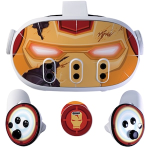 Easy-to-Apply Skin Sticker Kit compatible with Meta Quest 3 - Headset Ironman Damaged VR Accessories - Virtual Reality Protective Cover