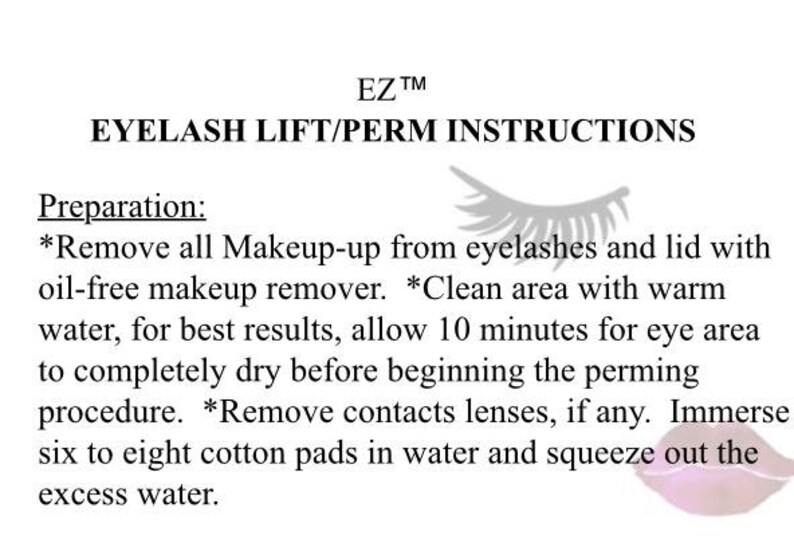 Step by Step Lash Lifting / Lash Perming Instructions Editable Word Doc