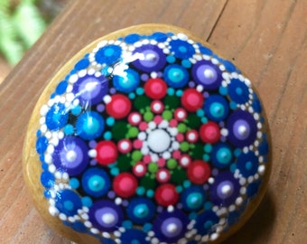 Mandala dot painted natural rock