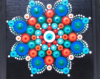 Blue and Coral mandala painting