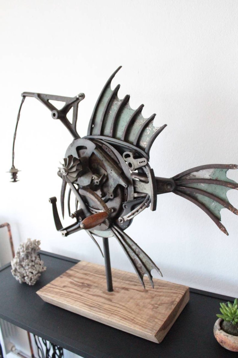 Metal Art Angler Fish Sculpture Etsy