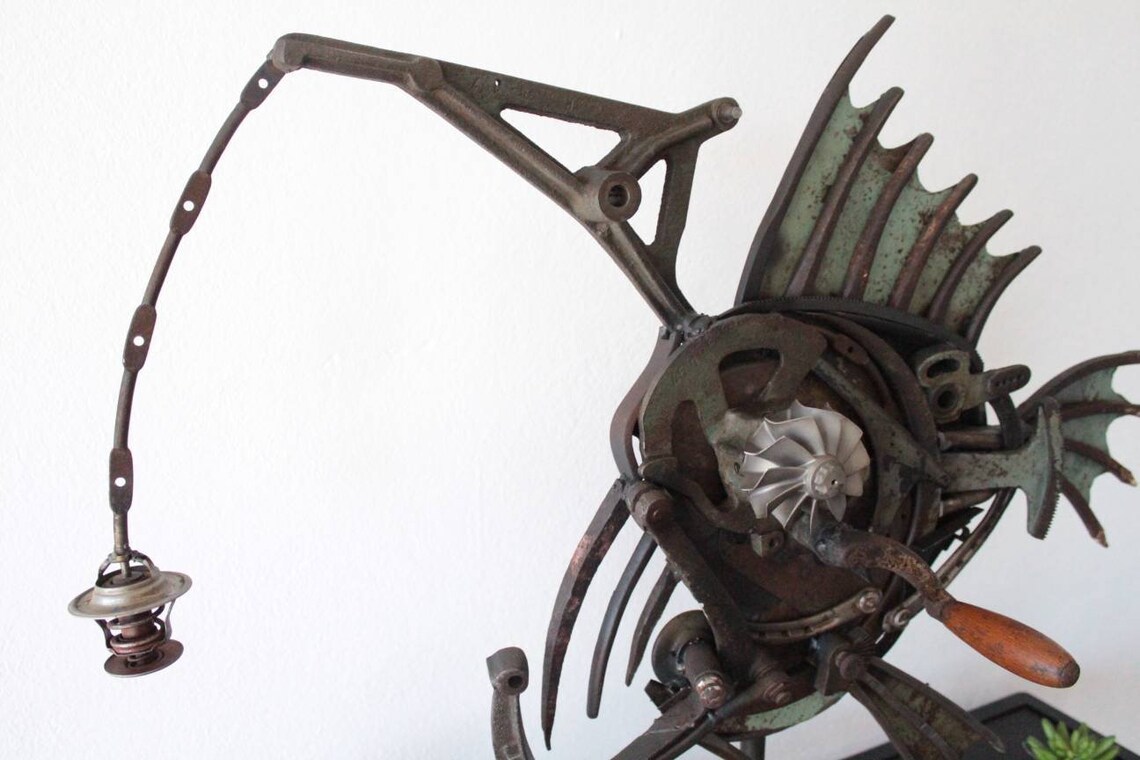 Metal Art Angler Fish Sculpture Etsy