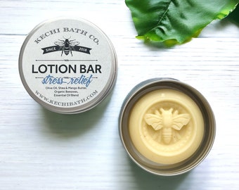 Stress Relief Beeswax Lotion Bar | Natural Lotion Bar in tins, organic lotion made with essential oils