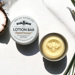 Tropical Coconut Beeswax Lotion Bar - Moisturizing Balm Stocking Stuffer | Natural Lotion Bar in tins, organic lotion with essential oils