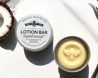 Tropical Coconut Beeswax Lotion Bar - Moisturizing Balm | Natural Lotion Bar in tins, organic lotion made with essential oils