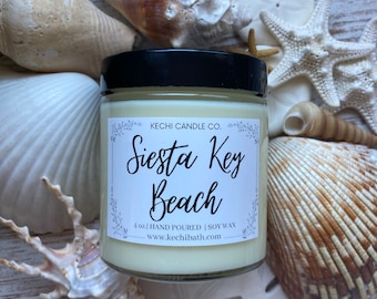 Siesta Key Beach Scented Soy Candle, Beach Candle, Decorative Candles, Vacation Seaside Candle, Sunscreen Candle