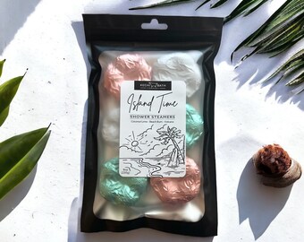 Island Time Tropical Shower Steamers 6-pack, Coastal Gift for Her, Essential Oil Shower Bombs, Handmade Summer Spa Gift