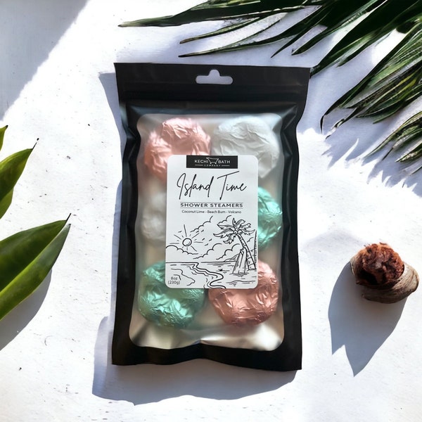 Island Time Tropical Shower Steamers 6-pack, Coastal Gift for Her, Essential Oil Shower Bombs, Handmade Summer Spa Gift