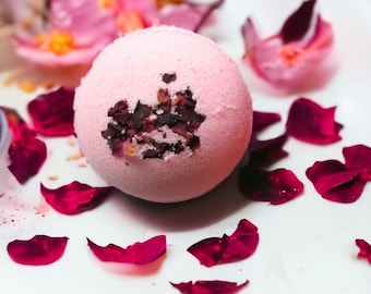 Rose Bath Bomb, Valentine Rose Petal Bath Bomb, Rose Gold Bath Fizzy | Bath Bomb Gift for Women, Moisturizing Handmade Spa Gift
