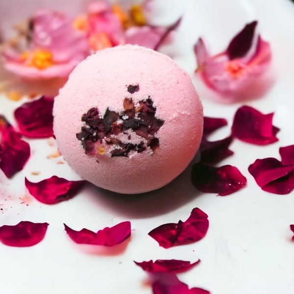 Rose Bath Bomb, Rose Petal Bath Bomb, Rose Gold Bath Fizzy | Bath Bomb Gift for Mom, Women, Moisturizing Handmade Spa Gift