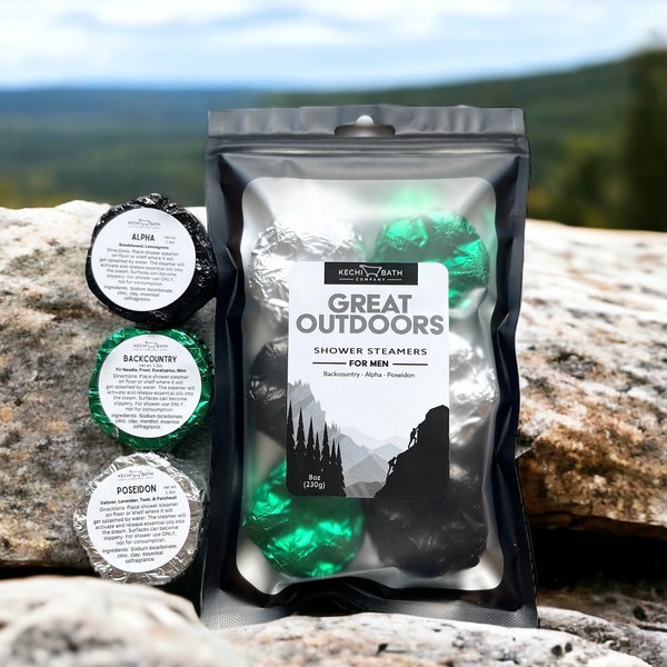 Great Outdoors Shower Steamers for Men 6-pack, Dad Gift, Father's Day Gift, husband gift, Unique Gifts for Men, made with essential oil