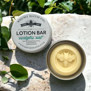 Refreshing Eucalyptus Mint Beeswax Lotion Bar - Moisturizing Balm | Natural Lotion Bar in tins, organic lotion made with essential oils