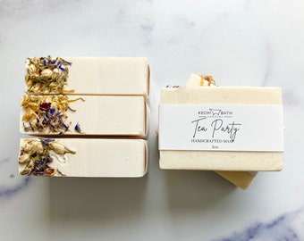 Tea Party Floral Artisan Soap | Floral Shea Butter Soap, Mom Sister Herbal Soap Gift, Natural Soap