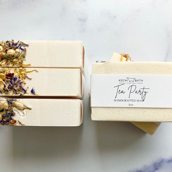 Tea Party Floral Artisan Soap | Floral Shea Butter Soap, Mom Sister Herbal Soap Gift, Natural Soap