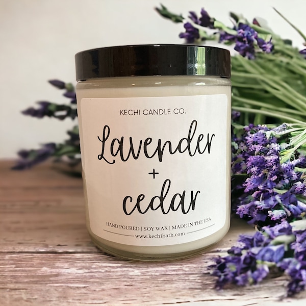 Lavender and Cedar Hand poured Candle | Spa Candles | Woodsy Candle | Cedar Candle Cozy Winter Candle Handmade Candle