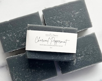 Detox Activated Charcoal Soap with Peppermint + Tea Tree, Facial Bar, Skincare Soap, Essential Oils Soap, Acne Soap Black Soap