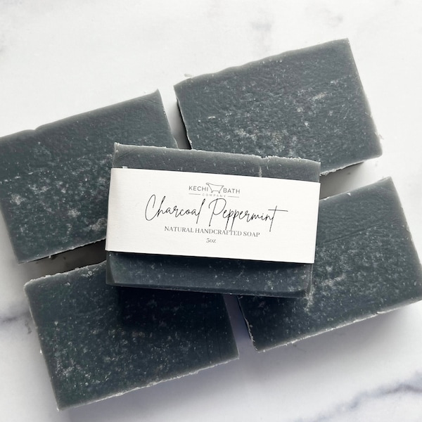 Detox Activated Charcoal Soap with Peppermint + Tea Tree, Facial Bar, Skincare Soap, Essential Oils Soap, Acne Soap Black Soap