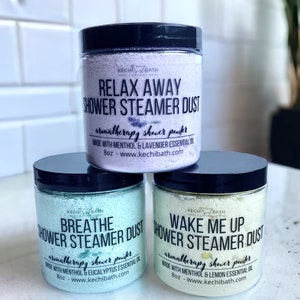 Essential Oil Shower Steamers Dust ™,  8oz Jar Menthol Steam Shower Bombs Powder for Aromatherapy, Sauna, Spa Gift, Stocking Stuffer