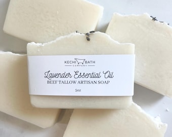 Grassfed Beef Pure Tallow Artisan Soap | Handmade Organic Essential Oil Soap Bar, Gift for Her, Natural Soap, Unscented, with options