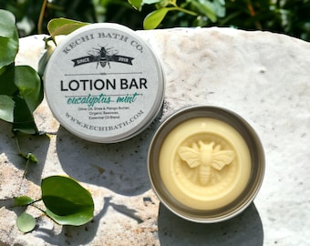 Refreshing Eucalyptus Mint Beeswax Lotion Bar - Moisturizing Balm | Natural Lotion Bar in tins, organic lotion made with essential oils