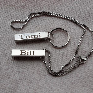 Personalize Couples- Hers & His Matching Necklace / KeyRing Set, Christmas, Friendship,  Mothers Day, Valentines, Birthday, Monolith,