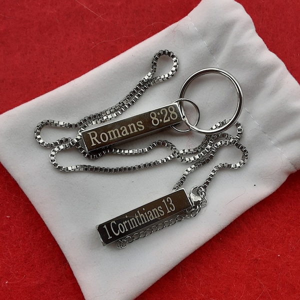 Personalize Couples- Hers & His Matching Necklace / KeyRing Set, Christmas, Friendship,  Mothers Day, Valentines, Birthday, Monolith,