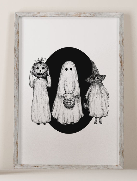 Girls Watercolor Spooky Halloween Personalized Monogram Design