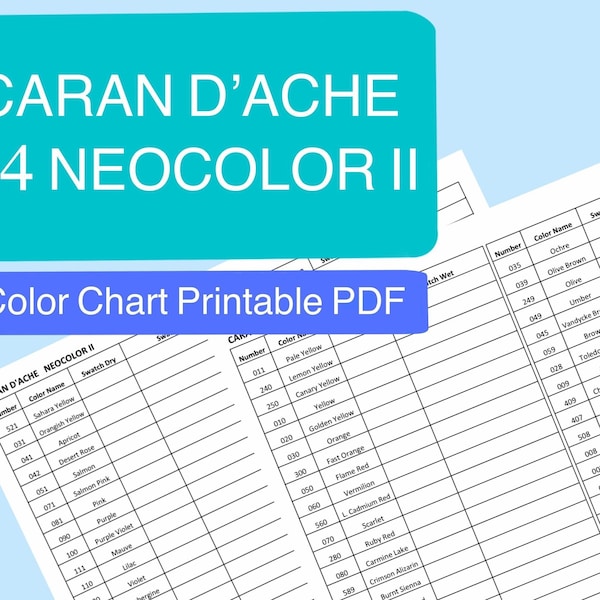 Neocolor II color chart | Digital PDF | Download and Print | Caran d ache Chart Swatch Sheet |  Instant Download File