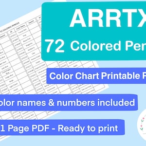 Swatch Sheet for Arrtx Colored Pencils 72 Instant Download image 1