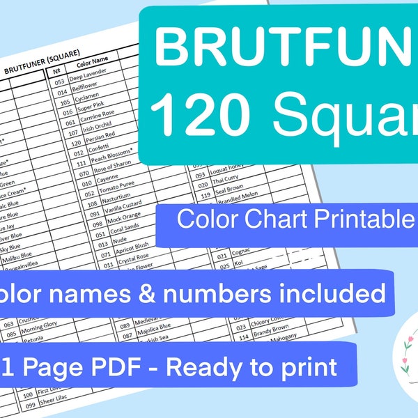 Swatch Sheet for Brutfuner 120 Square Colored Pencils  - Instant Download File