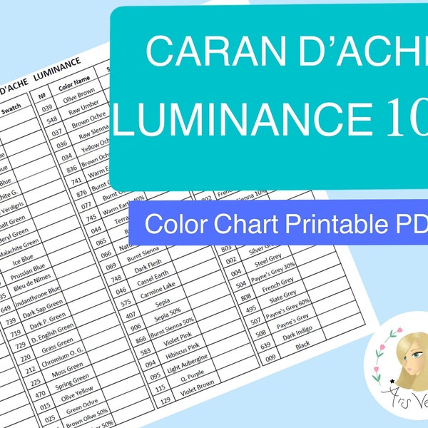 Swatch Sheet for Caran d'Ache Luminance Colored Pencils - Instant Download File - VERSION 2