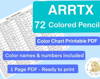 Swatch Sheet for Arrtx Colored Pencils  72- Instant Download File | Digital PDF | Download and Print | Color Chart | Instant Download File