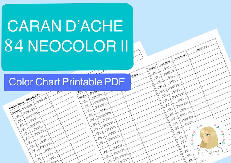 Neocolor II color chart Digital PDF Download and Print Caran d ache Chart Swatch Sheet Instant Download File image 1