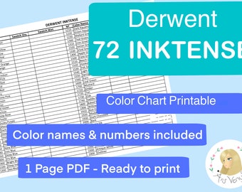 72 Inktense Color Chart Template - Instant Download | Digital PDF | Download and Print | Inktense Pencil Swatch Sheet 72 Shades